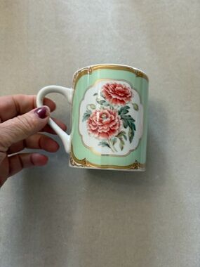 Porcelain Vintage Floral Coffee Mug by Andrea By Sadek in Mint Green Color